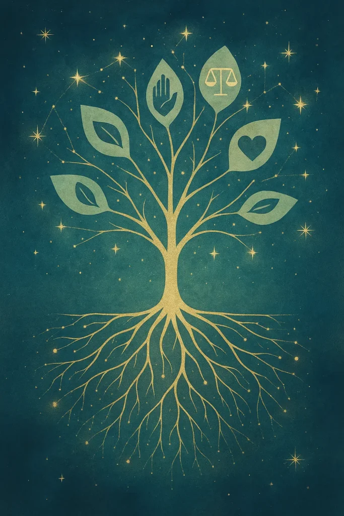 Arbre de l’épargne éthique — racines de soin, branches de conscience.