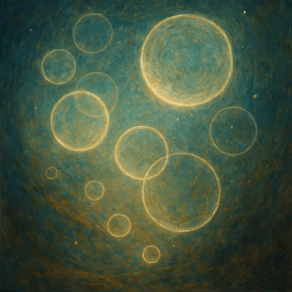 Cercle de croissance lumineuse sur fond bleu brume, symbolisant la démesure et la limite d’un monde fini.