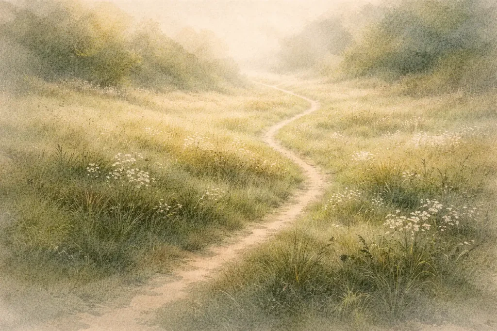 Sentier discret dans un paysage naturel — métaphore de l’écriture intérieure et de la trace vécue.