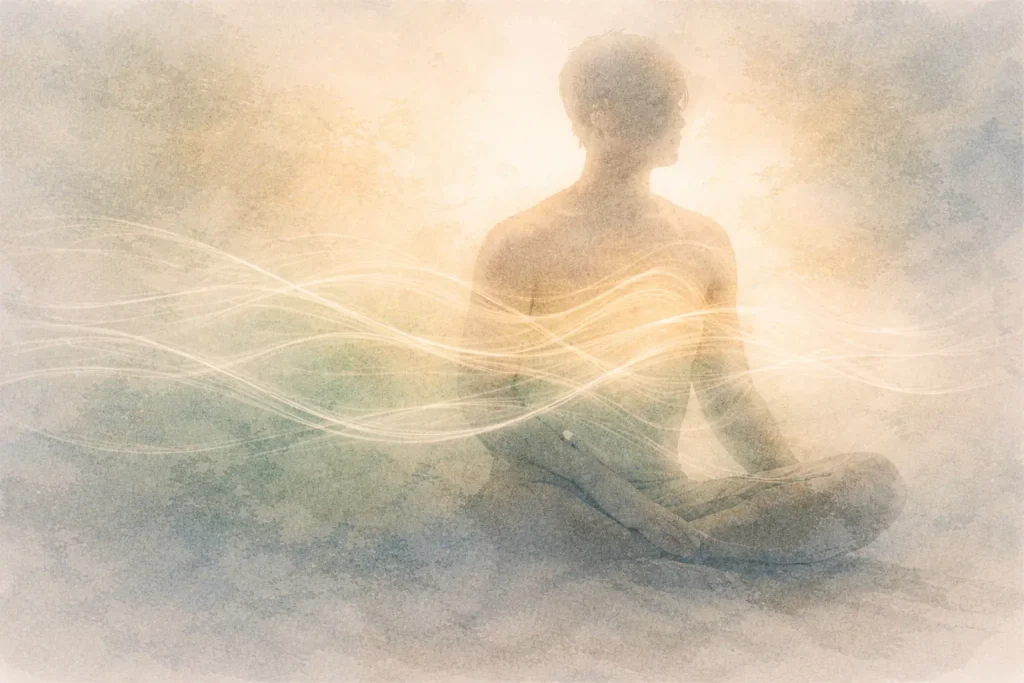 Corps symbolique traversé par des rythmes lents — régulation de l’attention et du stress pour mieux vivre avec la technologie.