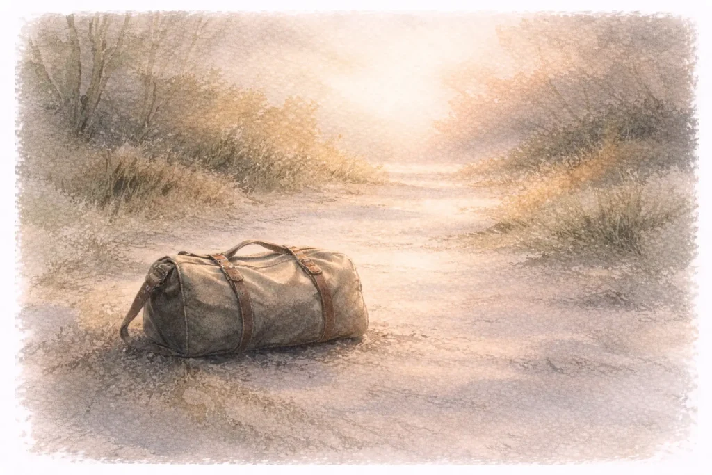 Écrire quand ça déborde : un sac posé sur le chemin, image poétique du dépôt émotionnel sans analyser