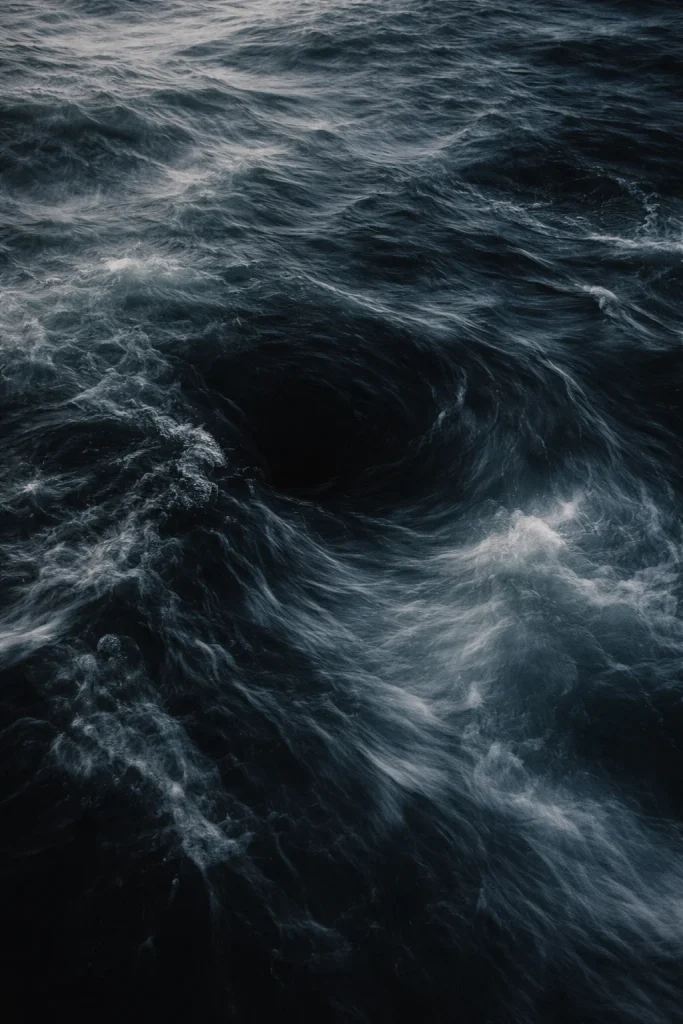 surface d’eau en mouvement avec vortex léger et courant irrégulier, métaphore de la perte de contrôle face à l’intelligence artificielle