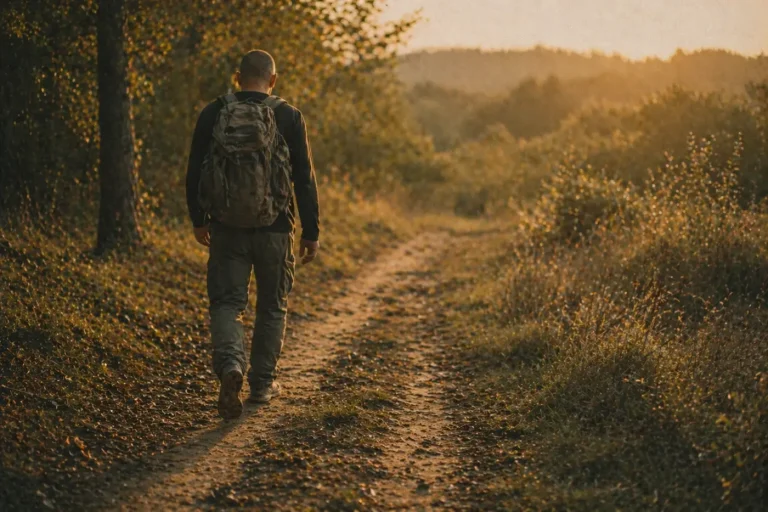Homme au crâne rasé portant un sac à dos lourd symbolisant la culpabilité parentale et le poids des blessures du passé