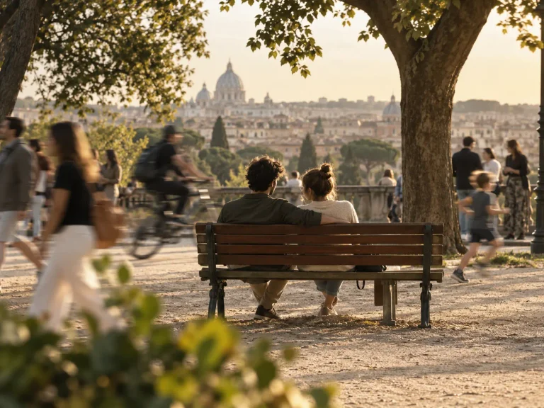 Deux personnes assises sur un banc restent nettes tandis que la foule en mouvement devient floue, symbole de pourquoi nos priorités changent avec l’âge et de la sélectivité socioémotionnelle.